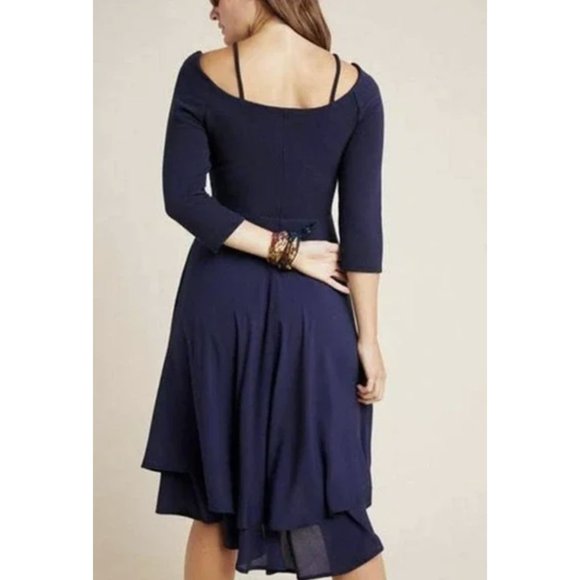 ANTHROPOLOGIE MAEVE Orsay Knit Navy Blue Asymmetrical Dress - Size S - Picture 2 of 16